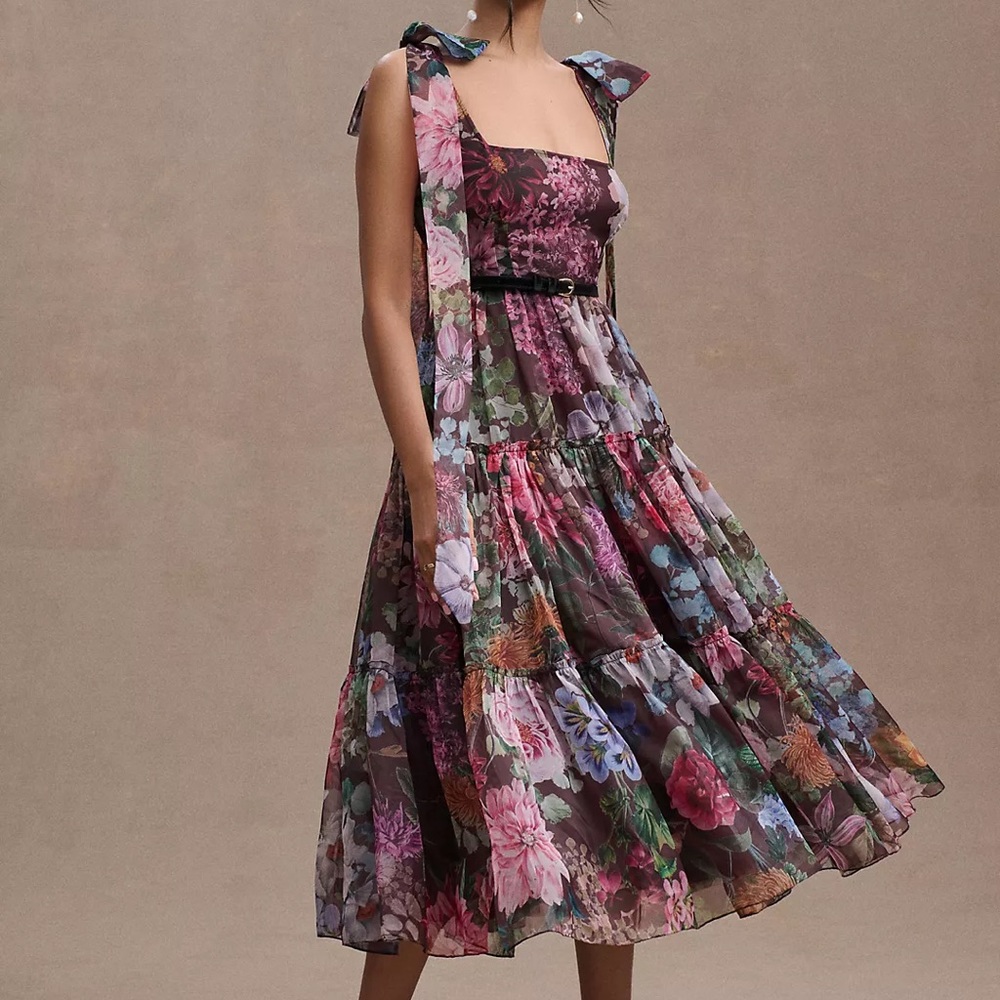 BHLDN Isabella Tiered Square-Neck A-Line Midi Dress